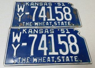 1951 Kansas Passenger Car License Plate Pair Wyandotte County