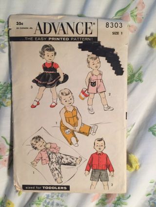 Vintage Boys & Girls Sz 1 - 3t Advance Pattern 8303,  1950 