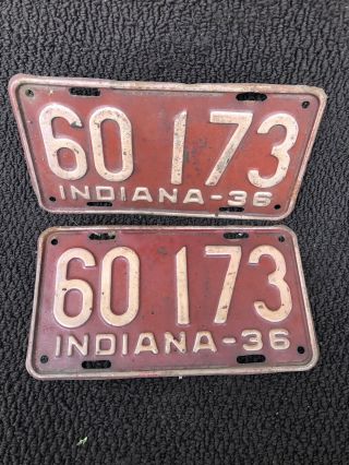 Vintage Rare 1936 Indiana Matching License Plate Set