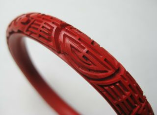 Vintage Chinese Carved Red Cinnabar Lacquer Bangle Bracelet