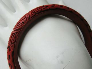 Vintage Chinese Carved Red Cinnabar Lacquer Bangle Bracelet 3