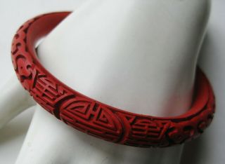Vintage Chinese Carved Red Cinnabar Lacquer Bangle Bracelet 5