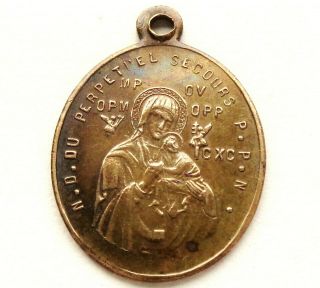 SAINT ALPHONSUS OF LIGUORI & HOLY MARY OF PERPETUAL HELP - ANTIQUE MEDAL PENDANT 2