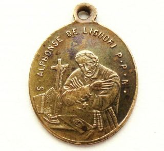 SAINT ALPHONSUS OF LIGUORI & HOLY MARY OF PERPETUAL HELP - ANTIQUE MEDAL PENDANT 3