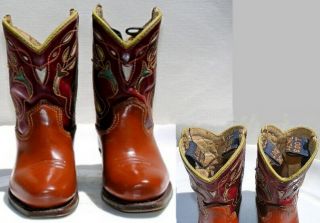 Vintage 50 ' s Leather Acme Child Cowboy Boots Rodeo Western Cutouts Size 4 - 1/2 D 3