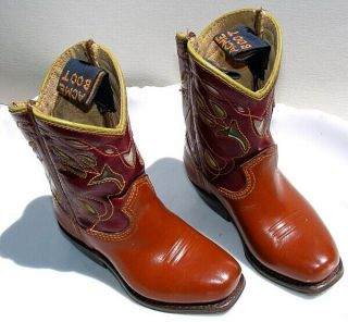 Vintage 50 ' s Leather Acme Child Cowboy Boots Rodeo Western Cutouts Size 4 - 1/2 D 5
