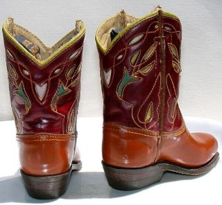 Vintage 50 ' s Leather Acme Child Cowboy Boots Rodeo Western Cutouts Size 4 - 1/2 D 6