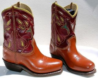 Vintage 50 ' s Leather Acme Child Cowboy Boots Rodeo Western Cutouts Size 4 - 1/2 D 7