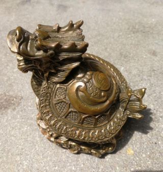Chinese Handmade Bronze Feng Shui Dragon Turtle Statue