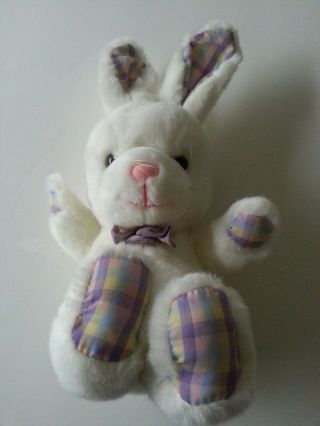 Easter Vintage Russ Berrie Belle White Bunny Rabbit With Purple Plaid Ears