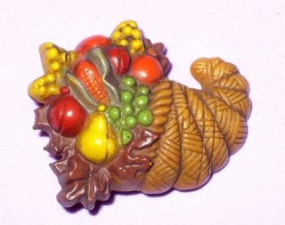 Vintage Hallmark Thanksgiving Cornucopia Plastic Pin Brooch Vgc