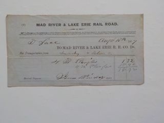 Antique Document 1857 Mad River & Lake Erie Railroad Paper Vtg Old American Nr