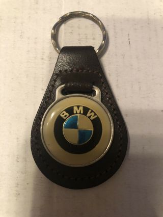 Vintage Bmw Automobile Leather Keychain Key Chain Fob Metal Ring
