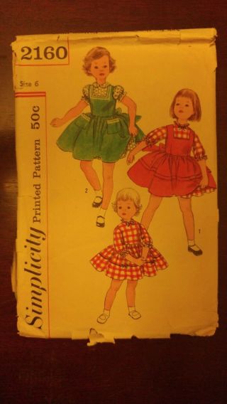Simplicity Pattern 2160 Vintage 1940s - 1950s Little Girl 