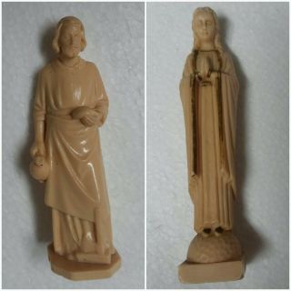 Vintage Plastic Statues Figurines Virgin Mary 5 " And Jesus Last Supper 3.  5 "