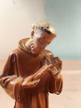 ANTIQUE ST.  FRANCIS OF ASSISI POT METAL PAINTED STATUE W/ BIRDS AT HIS FEET WOW 2