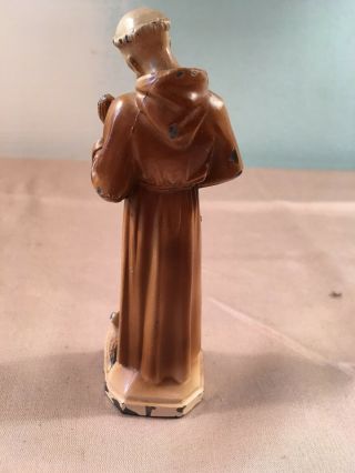 ANTIQUE ST.  FRANCIS OF ASSISI POT METAL PAINTED STATUE W/ BIRDS AT HIS FEET WOW 4