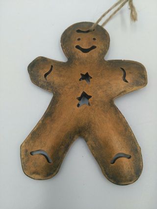 Gingerbread Man Cookie Christmas Ornament Copper Tone Metal 4 "