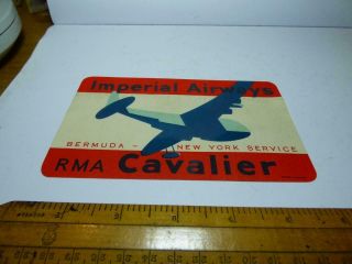 Rare Pre - War Imperial Airways Rma Cavalier Flying Boat Label Bermuda York