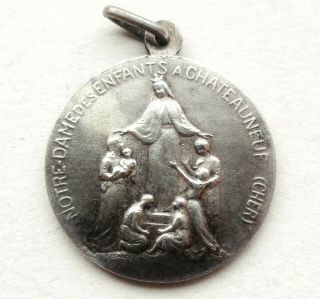 HOLY MARY OUR LADY OF THE CHILDREN - RARE ANTIQUE ART MEDAL signed R.  BRANGIER 3