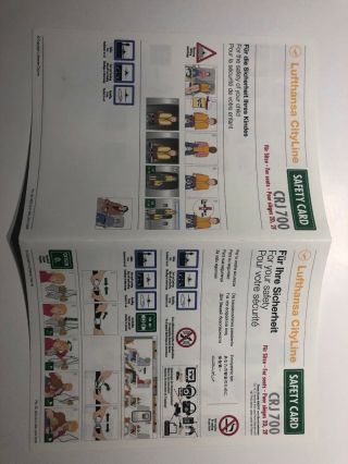 Lufthansa Cityline Crj 700 Safety Card Row Specific To Seat 2d And 2f