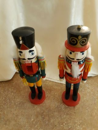 2,  10 " Wooden Soldier Nutcrackers.  Red With Green.