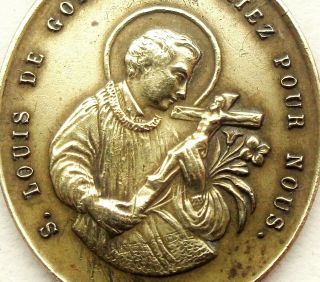 Saint Aloysius Gonzaga & Miraculous Virgin Mary - Antique Bronze Medal Pendant
