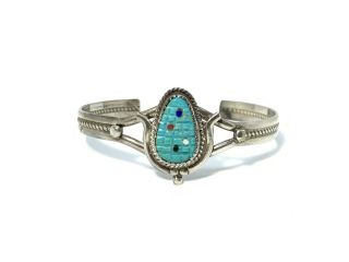 Turquoise Corn And Sterling Silver Cuff Bracelet By Beverly Etsate Zuni Signed