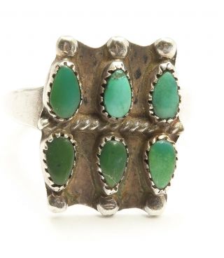 Vintage Zuni Sterling Silver Small Old Pawn Petitpoint Turquoise Column Ring