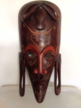 Vintage Hand - Carved African Wooden Mask W/ Two Faces
