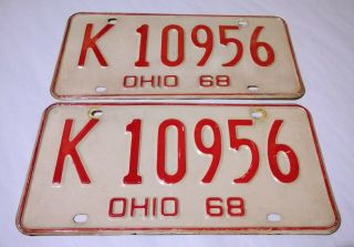 Vintage 1968 Ohio Automobile License Plate Set " K 10956 "