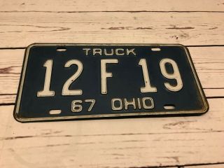 1967 Ohio Truck Blue Base License Plate 12 F 19