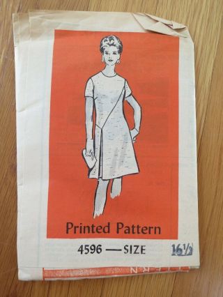 Vintage Mail Order 4596 Dress Sewing Pattern Size 16 1/2 Bust 39 1960s 60s Ff