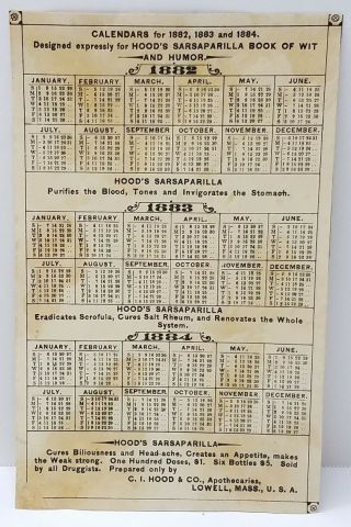 Hoods Sarsaparilla 1880s Advertising Litho with Calendar on reverse 2