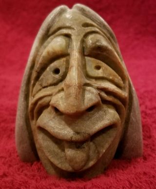 Soapstone Face Carving Signed By Master Carver Garfield Thomas,  Sago Wis,  3 " H