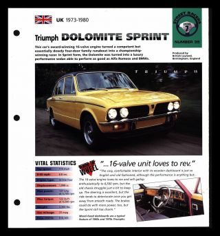 " Triumph Dolomite Sprint " (1973 - 80) Foldout Spec Sheet - Hot Car - Street Cars