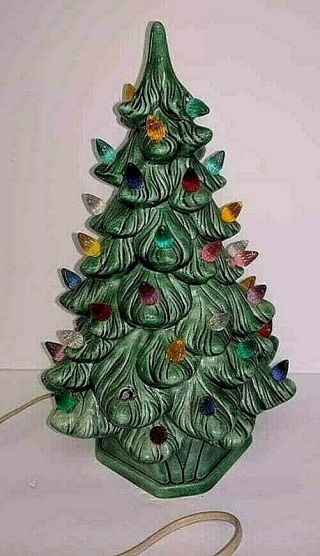 Ceramic Light Up Christmas Tree Holiday Decor Missing A Few Bulbs 10 "