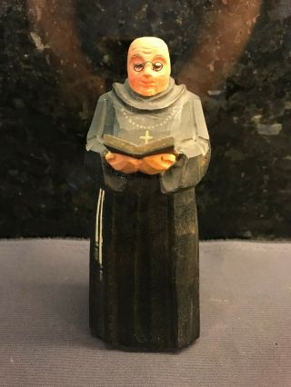 Vintage Carved Wood Monk Priest Figurine Statue - Switzerland