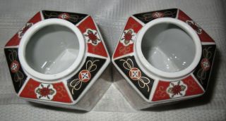 HEXAGON SHAPED BLACK & RED GINGER JARS WITH LIDS 4
