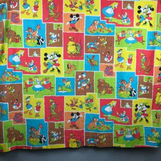 Rare Vintage Disney Character Twin Flat Sheet Fabric Bambi Mickey Alice Donald