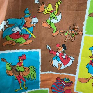 RARE Vintage Disney Character Twin flat Sheet Fabric Bambi Mickey Alice Donald 3