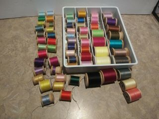 62 Vintage Wooden Spools Of Thread From Assorted Manufactures
