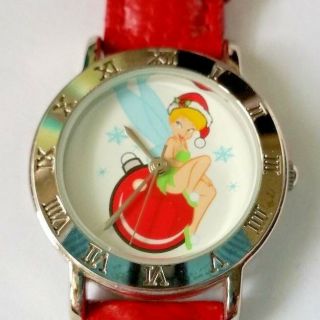 Disney Special Edition Vintage Tinker Bell Watch Christmas Red Leather Band Rare