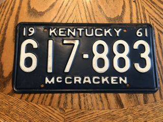 1961 Kentucky Mccracken County License Plate Vintage 617 883