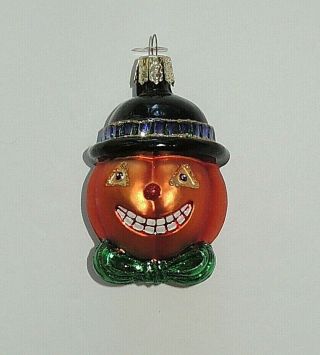 Halloween Pumpkin Head Jol Bowler Hat Ornament Old World Christmas