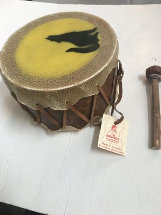 Cherokee Drum Made By Cherokees,  Qualla Reservation Nc With Tag