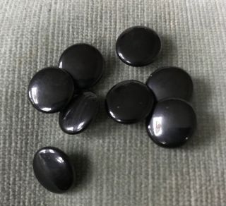 Set Of 8 Vintage Early Plastic Glossy Black Shank Back Buttons 5/8 "