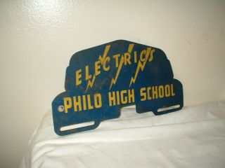 Rare Vintage License Plate Tag Topper.  Ohio.  Philo High School Electrics.  Rat Rod