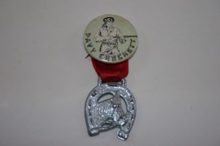 Vintage Davy Crockett Button W/ Ribbon & Horseshoe & Horse Button Cool