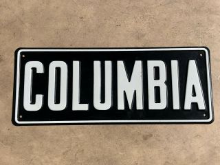 Vintage Columbia Metal Sign River Bicycle Town License Plate Topper Man Cave